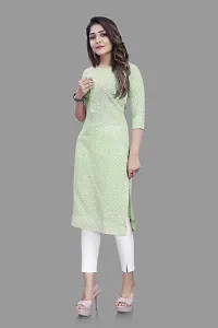 Stylish Straight Green Self Design Viscose Rayon Kurta For Women-thumb1