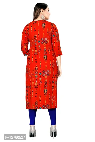 Stylish Straight Red Printed Viscose Rayon Kurta For Women-thumb2