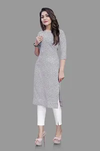 Stylish Straight Grey Self Design Viscose Rayon Kurta For Women-thumb1