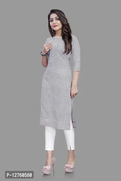 Stylish Straight Grey Self Design Viscose Rayon Kurta For Women-thumb2