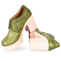 Women Trendy Green Synthetic Solid Heeled Boots-thumb2
