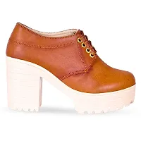 Women Trendy Tan Synthetic Solid Heeled Boots-thumb1