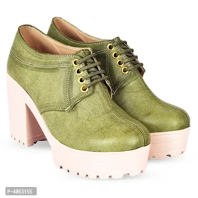 Women Trendy Green Synthetic Solid Heeled Boots-thumb0