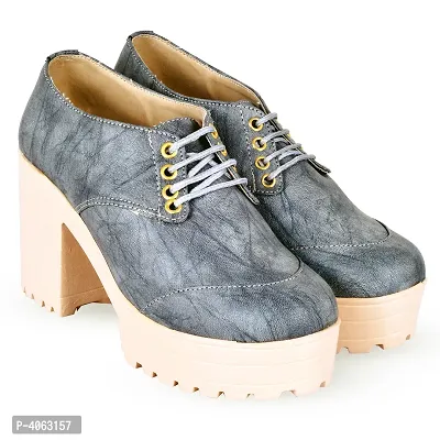 Women Trendy Grey Synthetic Solid Heeled Boots-thumb0
