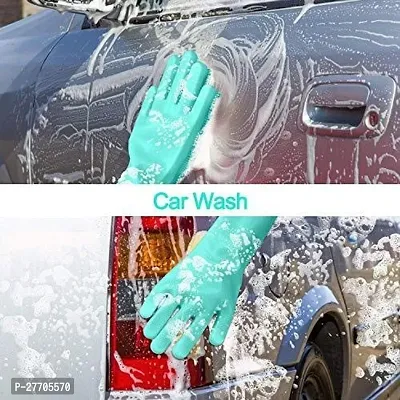 Magic Silicone Dish Washing Gloves, Silicon Cleaning Gloves, Silicon Hand Gloves for Kitchen Dishwashing and Pet Grooming, Great for Washing Dish, Car, Bathroom (Multicolour, 1 Pair)-thumb0
