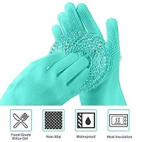 Magic Silicone Dish Washing Gloves, Silicon Cleaning Gloves, Silicon Hand Gloves for Kitchen Dishwashing and Pet Grooming, Great for Washing Dish, Car, Bathroom (Multicolour, 1 Pair)-thumb1