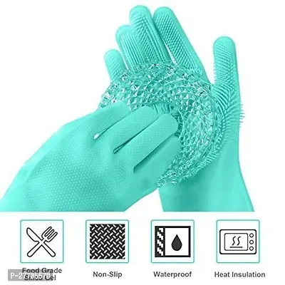 Magic Silicone Dish Washing Gloves, Silicon Cleaning Gloves, Silicon Hand Gloves for Kitchen Dishwashing and Pet Grooming, Great for Washing Dish, Car, Bathroom (Multicolour, 1 Pair)-thumb2