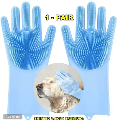 Silicone Dish Washing Gloves, Silicon Cleaning Gloves, Silicon Hand Gloves for Kitchen, Washing Utensils, Pet Grooming, washing Car, Bathroom- Multicolor.-thumb0