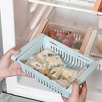 Adjustable Refrigerator Plastic Storage Basket, Expandable Fridge Rack, Sliding Vegetable Organizer Tray Box, Freeze Space Saver Drawer (Multicolor)-thumb1