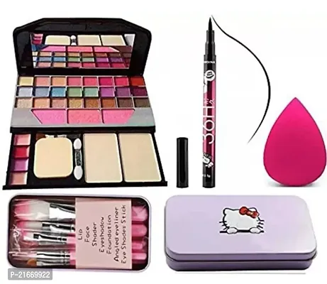 Girls  Women 008 TA 6155 Multicolor Kit with 5Pcs HK Makeup Brushes, 1Pc Beauty Blender Sponge and 1Pc Liquid Liner