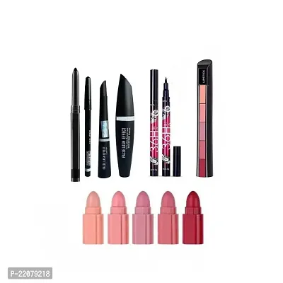 Combo of 5in1 NUD Lipstick with 3in1 Eyeliner Mascara Eyebrow Pencil, Kajal  36Hr Liquid Eyeliner-thumb0