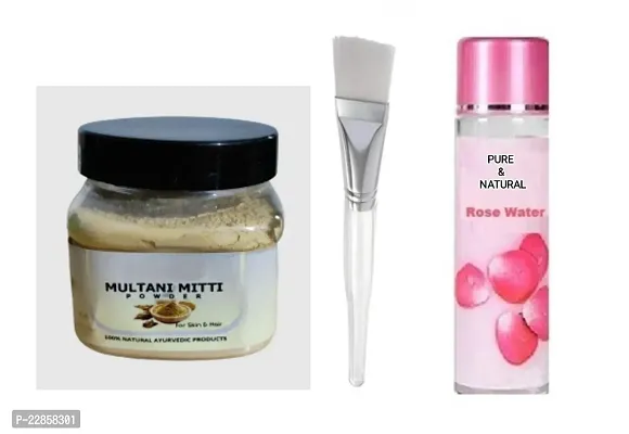 Face Pack Natural Mitti Powder (for Men  Women)  Face Pack Brush with Rose Water