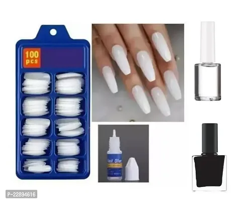 Artificial/Fake Nails Set with Glue or Black  Transparent Nail Paint/Polish