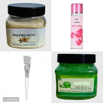 Face Pack Natural Miti Powder For Skin, Rose Water, Face Pack Brush  Aloe Vera Gel