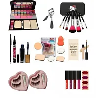 Best Face Makeup Combo 005 Pro. Girls, 18 Shades Eyeshadow Palette 6155, EyeLash Curler, HK 7 Pcs Makeup Brushes, 6in1 Puff, Kajal, Eyeliner, Mascara, Concealer, False/Artificial Eyelashes  Glue with-thumb1