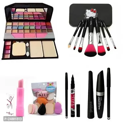 Professional Makeup Combo Kit Eyeshadow 6155, 7 Brushes, 3in1 Mascara Kit, 1 Puff Set, 1 Kajal, 1 Liquid Eyeliner, 1 Lip Balm Moisturize Rich-thumb0