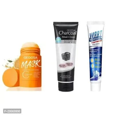 Wart Removal Cream with Orange Mask Stick and Charcoal Peel-Off Mask (Pack of 3)