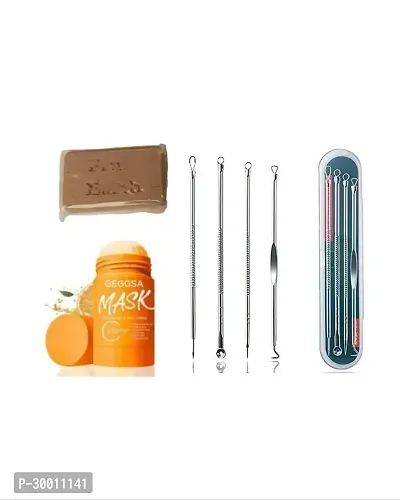 Facial Bar Soap with Orange Mask Stick and Black Head Remover Tool