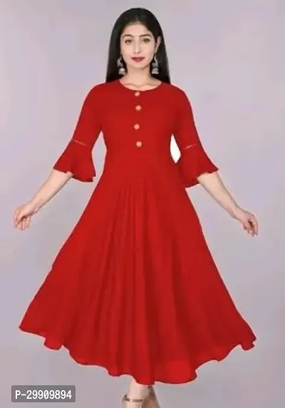 Stylish Red Rayon Stitched Kurta For Women-thumb0