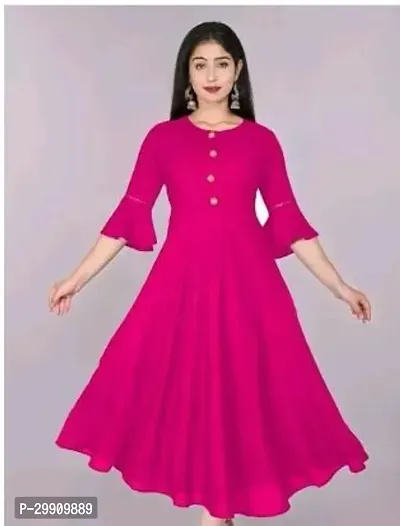 Stylish Pink Rayon Stitched Kurta For Women-thumb0