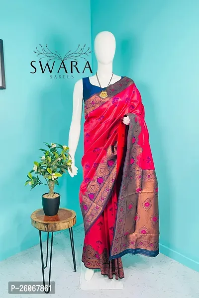 Elegant Pink Art Silk Saree with Blouse Piece For Women