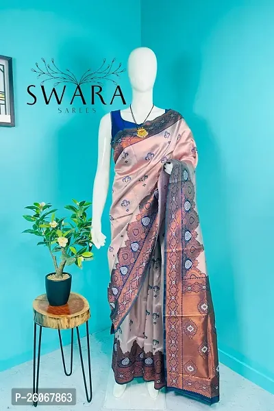 Elegant Peach Art Silk Saree with Blouse Piece For Women