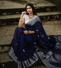 Stylish Blue Art Silk Jacquard Saree with Blouse piece For Women-thumb1