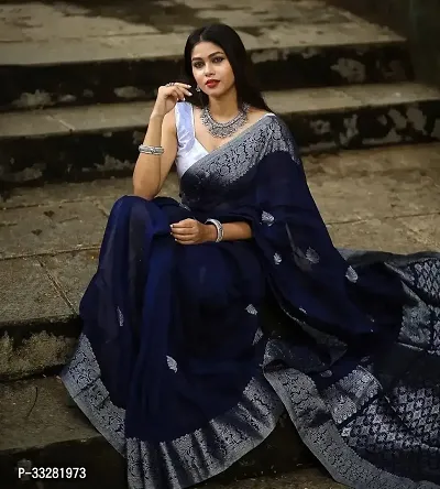 Stylish Blue Art Silk Jacquard Saree with Blouse piece For Women-thumb2