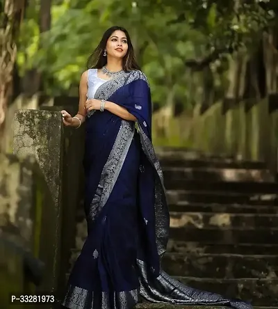 Stylish Blue Art Silk Jacquard Saree with Blouse piece For Women-thumb0