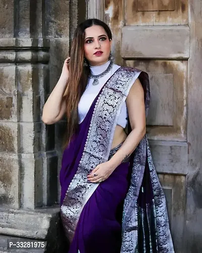 Stylish Violet Art Silk Jacquard Saree with Blouse piece For Women-thumb0