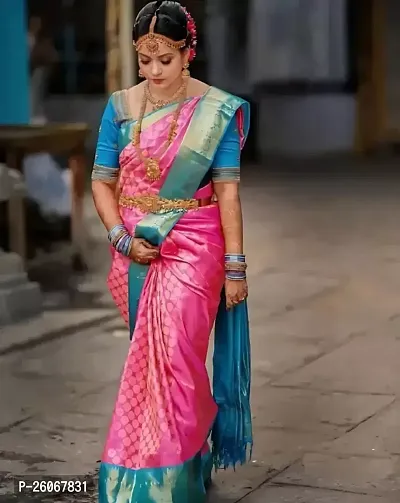 Elegant Pink Art Silk Saree With Blouse Piece For Women-thumb0