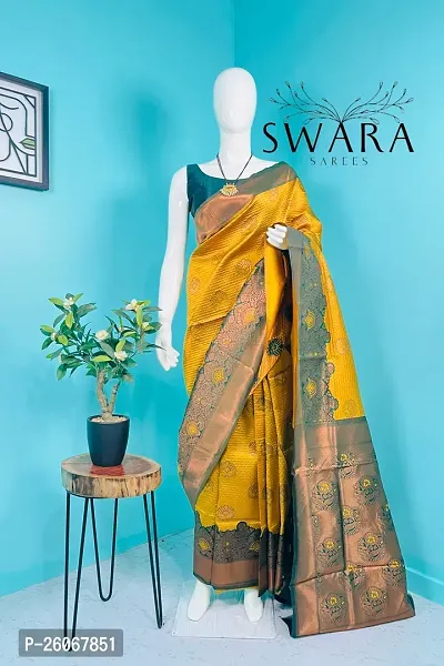 Elegant Yellow Art Silk Saree With Blouse Piece For Women