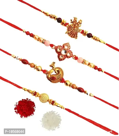 GiftZilla| Designer String Dori Rakhi |Set of 4| Roli Tilak Pack | Rakhi For Brother|Designer Rakhi |Rakhi for bhai/Bhaiya|Special Rakhi for Brother|TGB239-thumb0