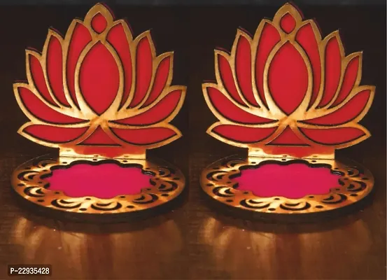 Giftnotch Wooden Lotus Tealight Holder Tealight Holder for Mandir Diya Holder Diya Stand Set of 2 M1-thumb0