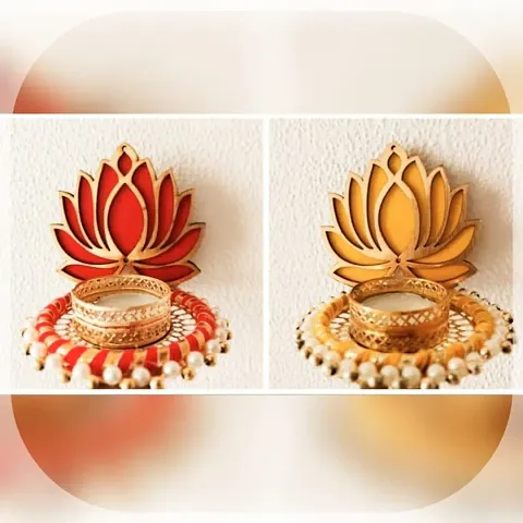 GiftZilla|Handmade tealight Candle Holders|Rangoli Candle Holders|Diwali Decorations|Floral Rangoli Floor Decorations|Diwali diyas|Diwali Lights|Diwali Candles|Set of 2|S148