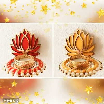 GiftZilla|Handmade tealight Candle Holders|Rangoli Candle Holders|Diwali Decorations|Floral Rangoli Floor Decorations|Diwali diyas|Diwali Lights|Diwali Candles|Set of 2|S148-thumb2