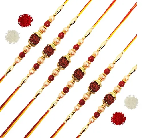 GiftZilla|Rudraksh Designer Rakhi |Set of 6| Roli Tilak Pack | Rakhi For Brother|Designer Rakhi |Rakhi for bhai/Bhaiya|Rakhi Combo Set