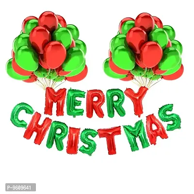 Merry Christmas Foil Balloon Set Combo For Christmas Xmas Decoration Party Pack of 64 Piece-thumb0