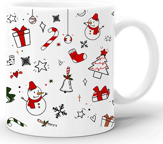 Ceramic White Printed Coffee Mug For Christmas Gift Vol-1