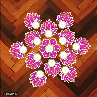 Giftnotch Rangoli Diyas for Decoration Diwali Floor Rangoli Decoration Items Rangoli Lotus Set Diya Holder Candle stand Set of 13 K22