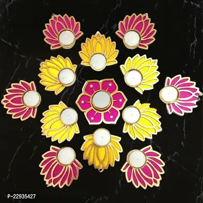 Giftnotch Rangoli Diyas for Decoration Rangoli Candle Holder Rangoli Lotus Set Diya Holder Candle stand Set of 13 Y22