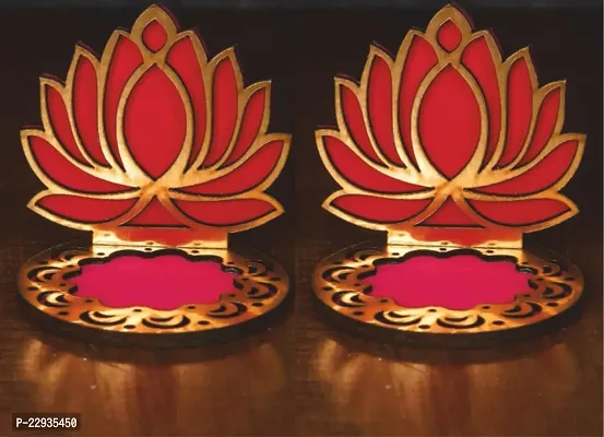 Giftnotch Wooden Lotus Tealight Holder Tealight Holder for Mandir Diya Holder Diya Stand Set of 2 N1-thumb0