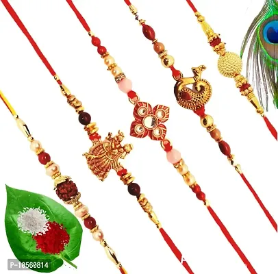 GiftZilla| Designer String Dori Rakhi |Set of 5| Roli Tilak Pack | Rakhi For Brother|Designer Rakhi |Rakhi for bhai/Bhaiya|Special Rakhi for Brother|TGB43