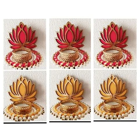 GiftZilla|Handmade tealight Candle Holders|Rangoli Candle Holders|Diwali Decorations|Floral Rangoli Floor Decorations|Diwali diyas|Diwali Lights|Diwali Candles|Set of 6|S152