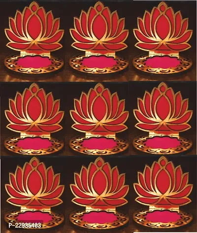 Giftnotch Ganesh Ji Decoration Stand Handmade Mdf Lotus Tealight Candle Holder Ganesh Chaturthi D cor Item Set of 9 B39