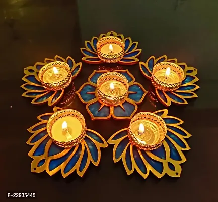 Giftnotch Lotus Decoration Items for Pooja Tealight Candle Holders For Diwali Decoration Tealight Candle Holders for Diwali Set of 6 K1-thumb0