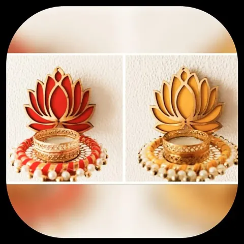 GiftZilla|Handmade tealight Candle Holders|Rangoli Candle Holders|Diwali Decorations|Floral Rangoli Floor Decorations|Diwali diyas|Diwali Lights|Diwali Candles|Set of 2|S149