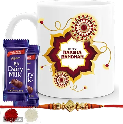 Rakhi Gift For Brother Combo With Chocolatesrakhi With Sweets Happy Rakha Bandhan Printed Coffee Mug With Kumkumrice Set 2 Pc Chocolate