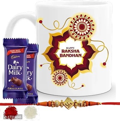 Rakhi Gift For Brother Combo With Chocolatesrakhi With Sweets Happy Rakha Bandhan Printed Coffee Mug With Kumkumrice Set 2 Pc Chocolate-thumb0