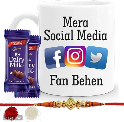 Rakhi Gift For Brother Combo With Chocolatesrakhi With Sweets Funny Quote Social Media Fan Bhai Printed Coffee Mug With Kumkumrice Set 2 Pc Chocolate
